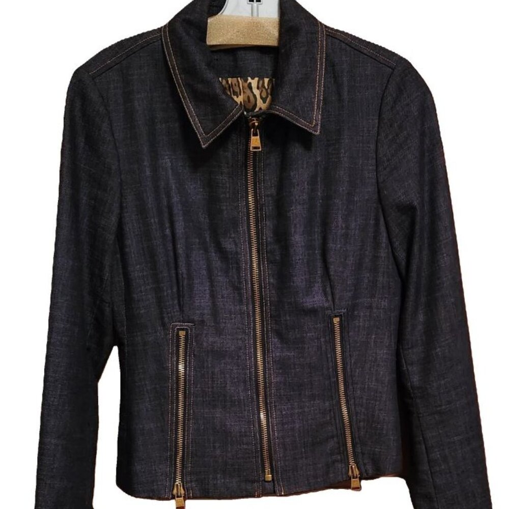 Chic Etcetera Denim Jacket And Patterned Skirt Set - image 1